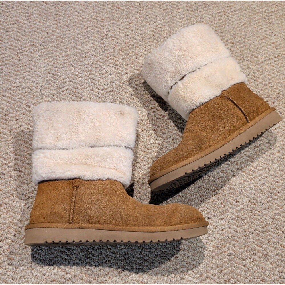 Koolaburra by UGG Dezi Short Boots Womens 10 Chestnut Faux Fur Cozy Winter